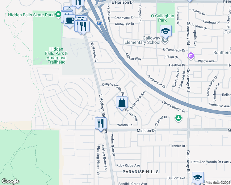map of restaurants, bars, coffee shops, grocery stores, and more near 120 Mint Orchard Dr in Henderson