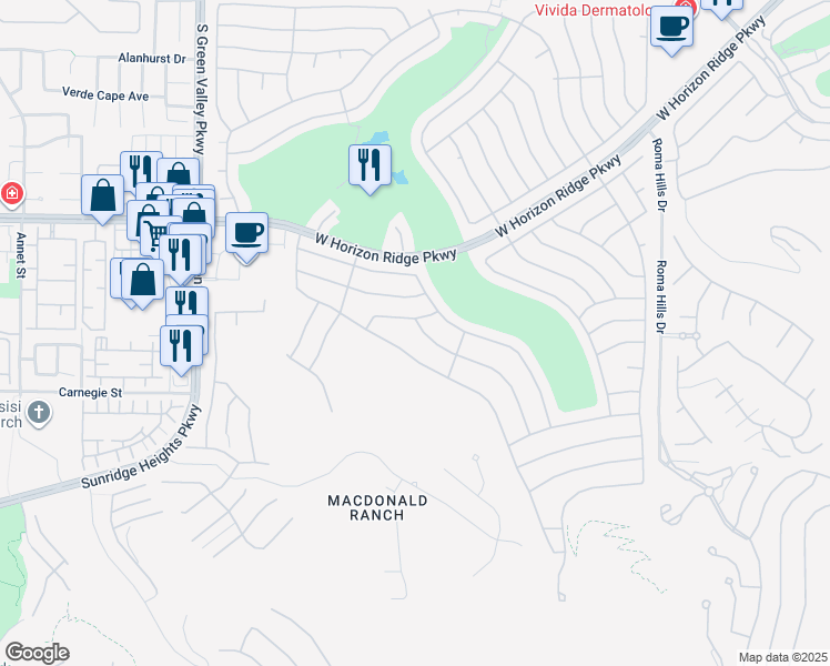 map of restaurants, bars, coffee shops, grocery stores, and more near 2151 Desert Woods Drive in Henderson