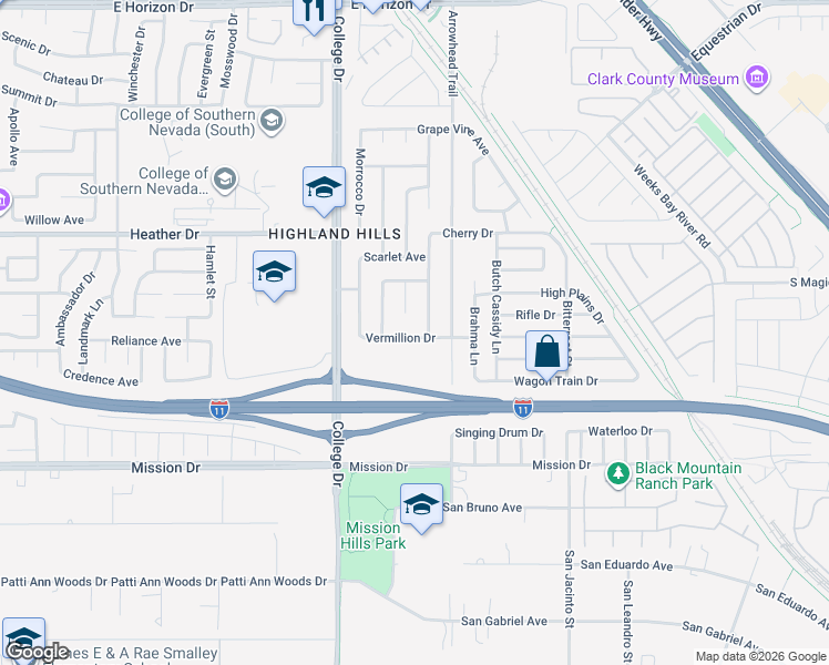 map of restaurants, bars, coffee shops, grocery stores, and more near 855 Vermillion Drive in Henderson