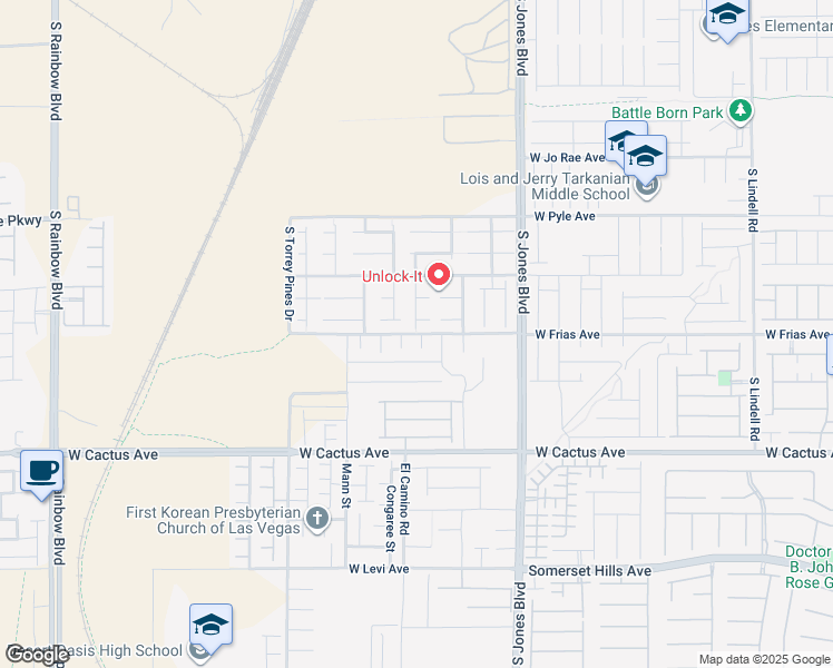 map of restaurants, bars, coffee shops, grocery stores, and more near 6331 West Frias Avenue in Las Vegas