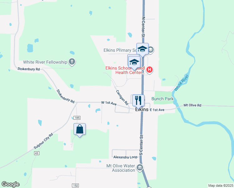 map of restaurants, bars, coffee shops, grocery stores, and more near 250-298 Carrigan Road in Elkins