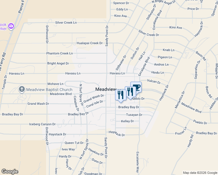 map of restaurants, bars, coffee shops, grocery stores, and more near 30245 Stillwater Drive in Meadview