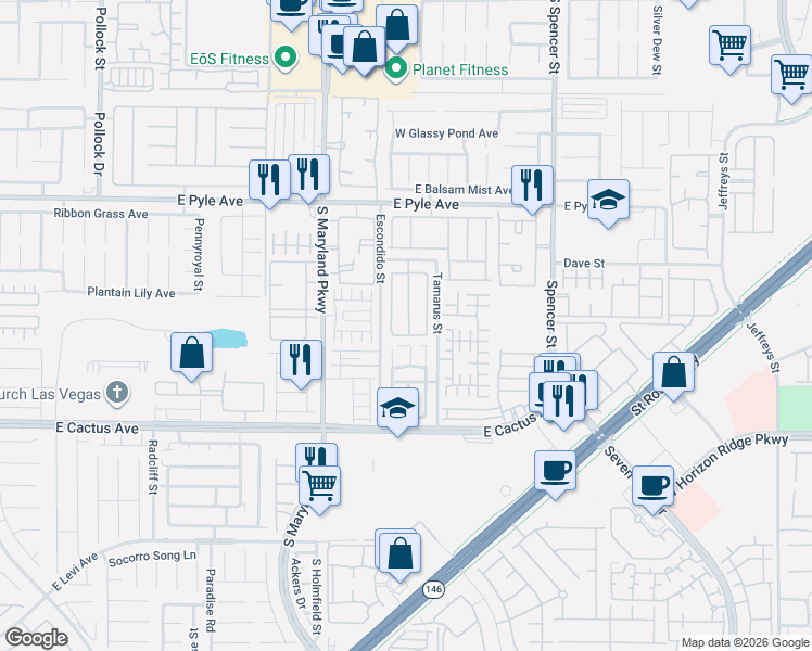 map of restaurants, bars, coffee shops, grocery stores, and more near 10343 Keystone Pastures Street in Las Vegas
