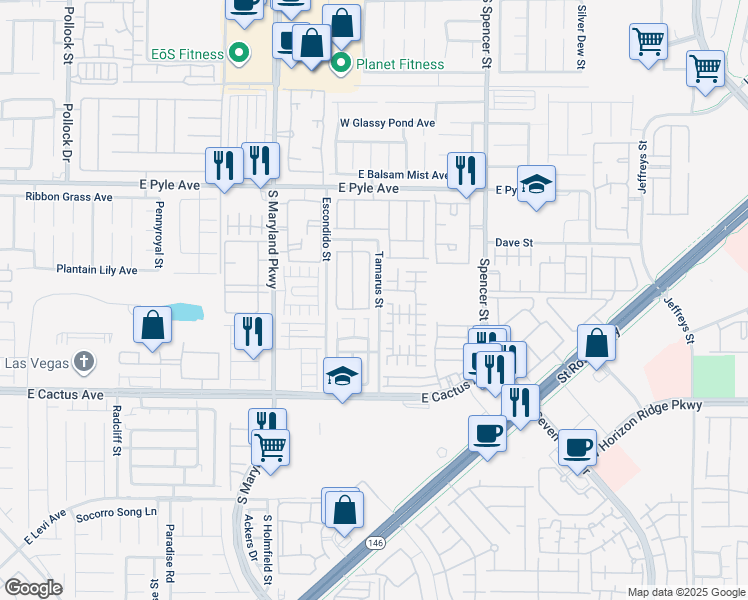 map of restaurants, bars, coffee shops, grocery stores, and more near 10340 Montana Mountain Street in Las Vegas
