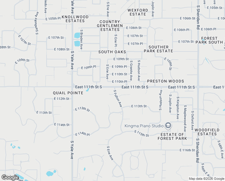 map of restaurants, bars, coffee shops, grocery stores, and more near 5418 East 110th Place in Tulsa
