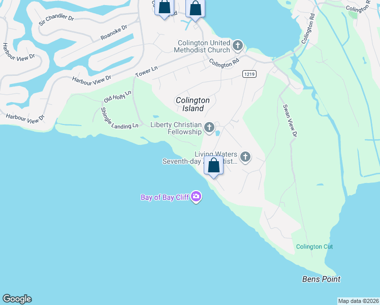 map of restaurants, bars, coffee shops, grocery stores, and more near 106 Baycliff Trail in Kill Devil Hills