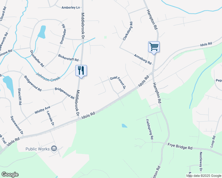 map of restaurants, bars, coffee shops, grocery stores, and more near 6458 Bluestone Park Drive in Clemmons