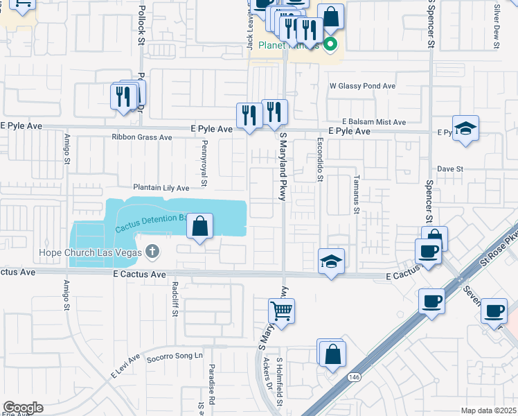 map of restaurants, bars, coffee shops, grocery stores, and more near 10245 South Maryland Parkway in Las Vegas