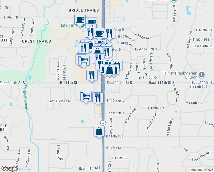 map of restaurants, bars, coffee shops, grocery stores, and more near 11115 South Memorial Drive in Bixby
