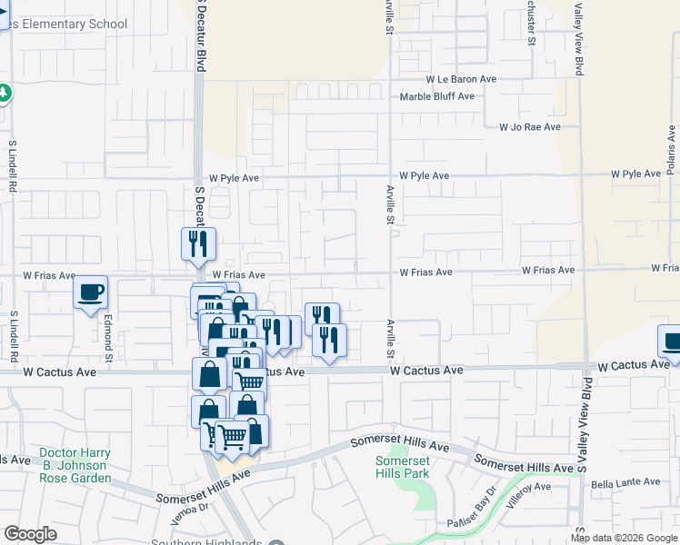 map of restaurants, bars, coffee shops, grocery stores, and more near 4537 West Frias Avenue in Las Vegas
