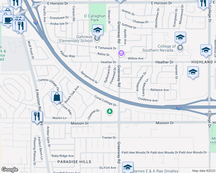 map of restaurants, bars, coffee shops, grocery stores, and more near 828 Fireweed Drive in Henderson