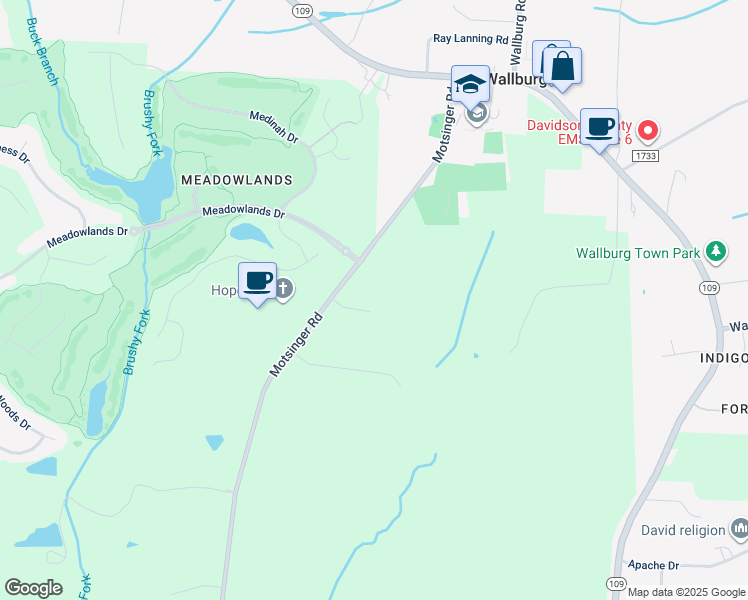 map of restaurants, bars, coffee shops, grocery stores, and more near 195 Wallburg Fields Lane in Winston-Salem