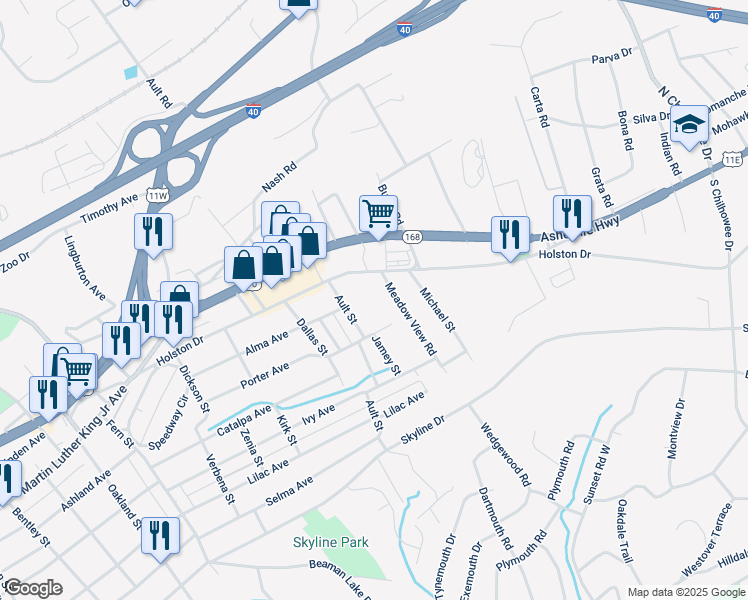 map of restaurants, bars, coffee shops, grocery stores, and more near 4530 Holston Drive in Knoxville