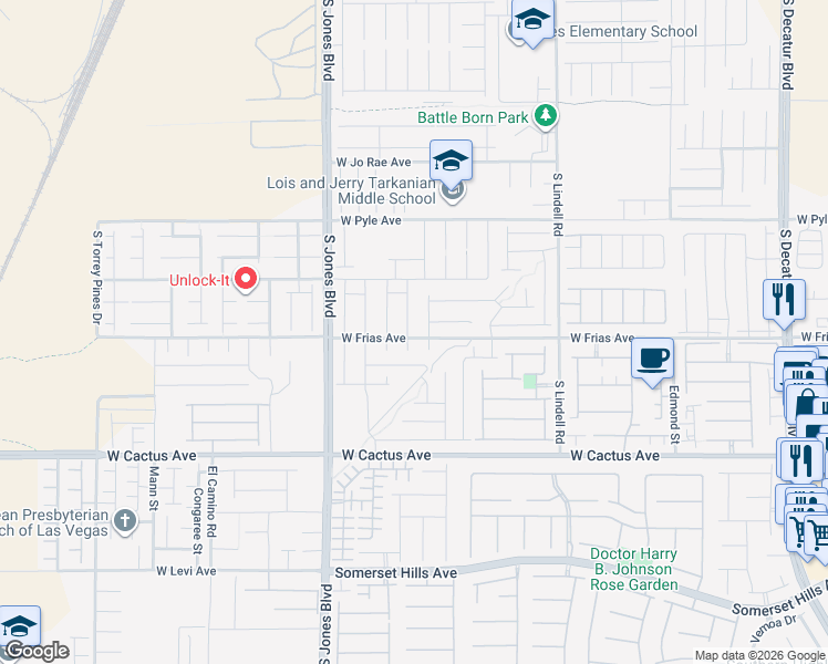 map of restaurants, bars, coffee shops, grocery stores, and more near 10266-10298 South Jones Boulevard in Las Vegas