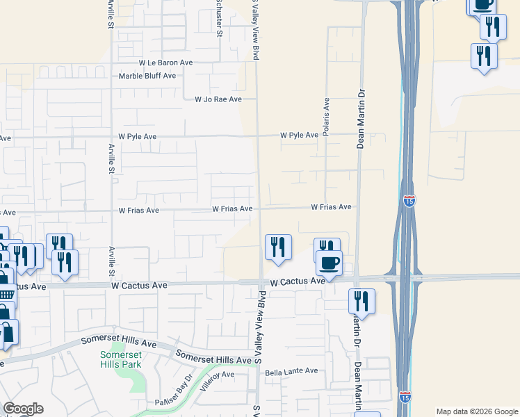 map of restaurants, bars, coffee shops, grocery stores, and more near 3798 West Frias Avenue in Las Vegas