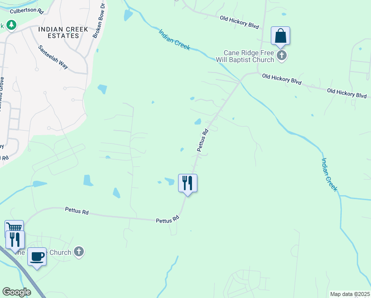 map of restaurants, bars, coffee shops, grocery stores, and more near 6205 Pettus Road in Nashville