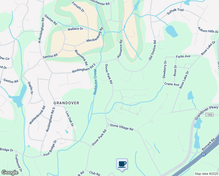 map of restaurants, bars, coffee shops, grocery stores, and more near 3804 Dover Park Road in Greensboro