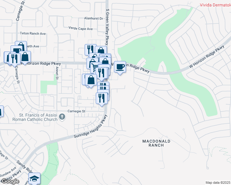 map of restaurants, bars, coffee shops, grocery stores, and more near 695 Daylight Ridge Court in Henderson