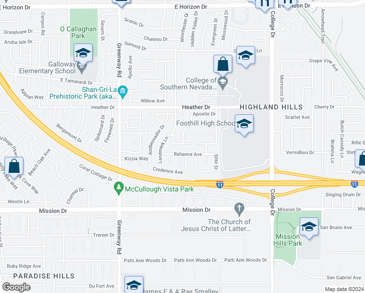 map of restaurants, bars, coffee shops, grocery stores, and more near 535 Vantage Avenue in Henderson