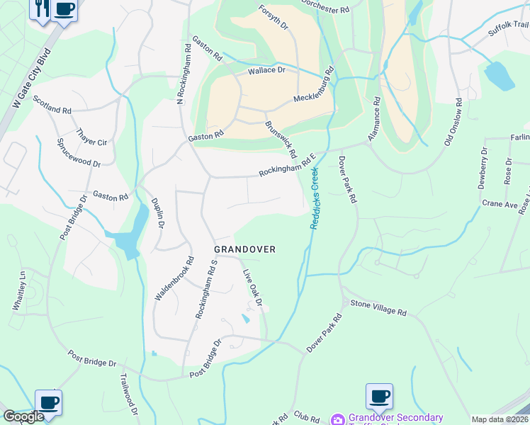 map of restaurants, bars, coffee shops, grocery stores, and more near 4609 West Perquimans Road in Greensboro