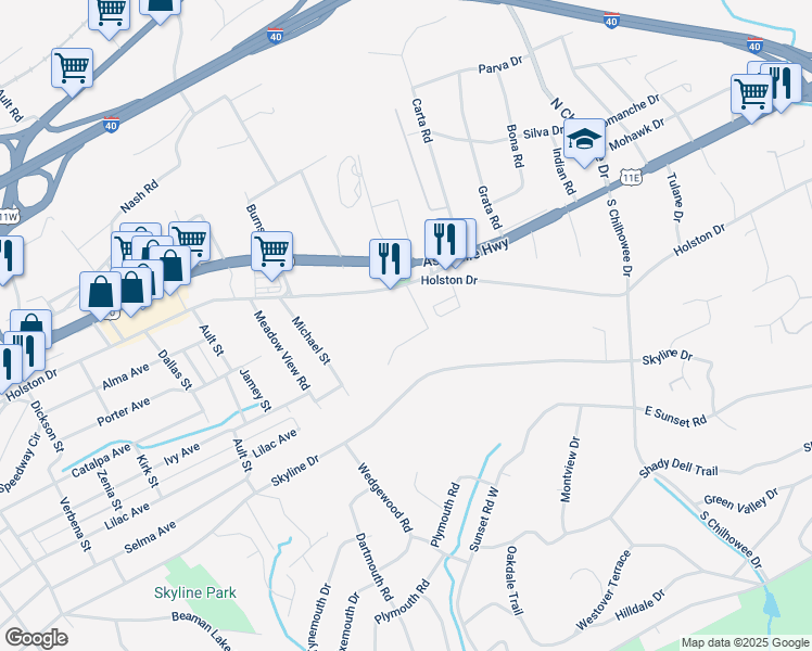 map of restaurants, bars, coffee shops, grocery stores, and more near 4662 Holston Drive in Knoxville
