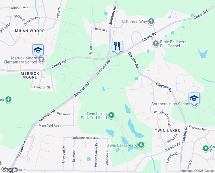 map of restaurants, bars, coffee shops, grocery stores, and more near 2903 Ginger Hill Lane in Durham
