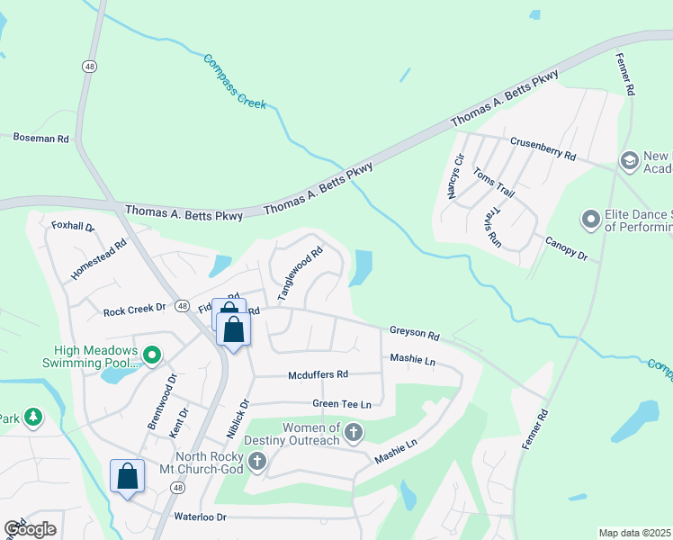 map of restaurants, bars, coffee shops, grocery stores, and more near 1517 Briar Glenn Road in Rocky Mount