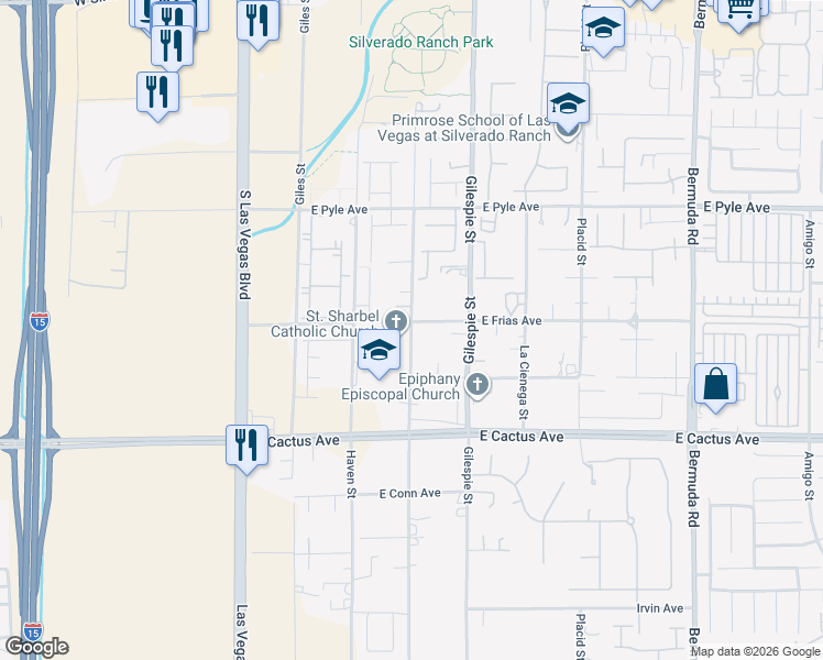 map of restaurants, bars, coffee shops, grocery stores, and more near Rancho Destino Road in Clark County