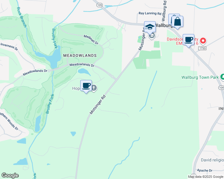 map of restaurants, bars, coffee shops, grocery stores, and more near 121 Wallburg Fields Lane in Winston-Salem