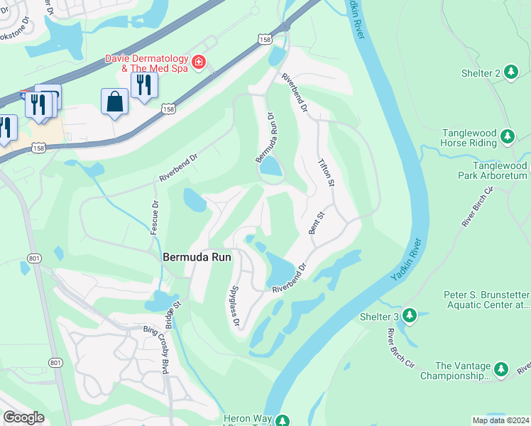 map of restaurants, bars, coffee shops, grocery stores, and more near 176 Golfview Drive in Advance