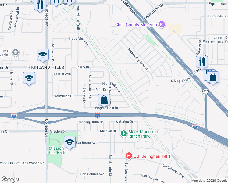map of restaurants, bars, coffee shops, grocery stores, and more near 940 Rifle Drive in Henderson