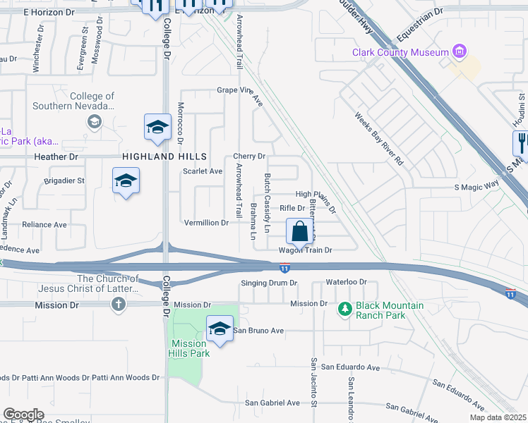 map of restaurants, bars, coffee shops, grocery stores, and more near 834 Butch Cassidy Lane in Henderson