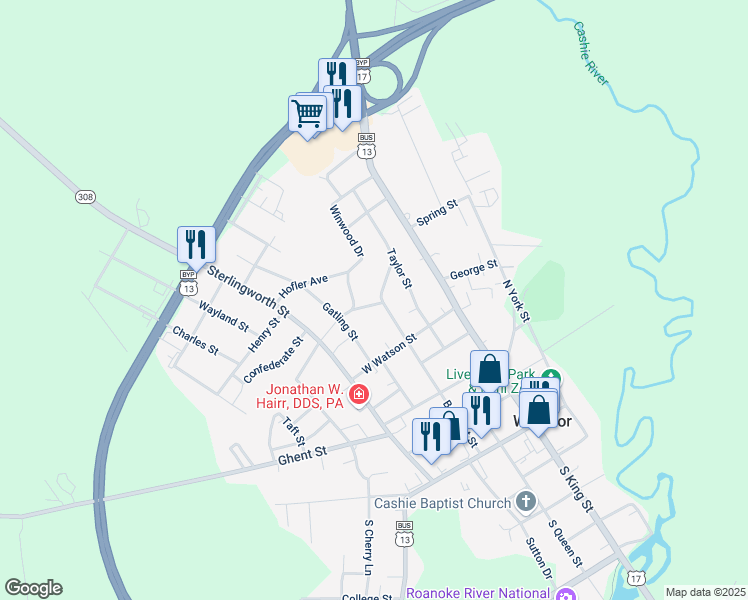 map of restaurants, bars, coffee shops, grocery stores, and more near 702 Belmont Street in Windsor