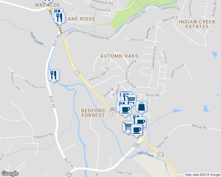 map of restaurants, bars, coffee shops, grocery stores, and more near 5109 Ander Drive in Brentwood