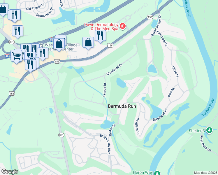 map of restaurants, bars, coffee shops, grocery stores, and more near 154 Fescue Drive in Advance
