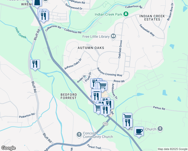 map of restaurants, bars, coffee shops, grocery stores, and more near 8113 Valley Oak Drive in Brentwood