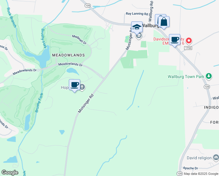 map of restaurants, bars, coffee shops, grocery stores, and more near 195 Wallburg Fields Lane in Winston-Salem