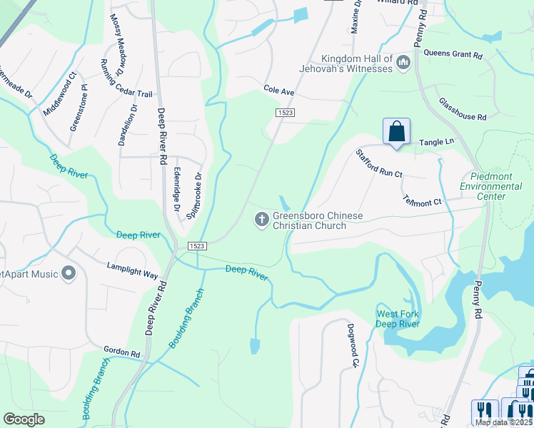 map of restaurants, bars, coffee shops, grocery stores, and more near 2606 Wexford Place in High Point
