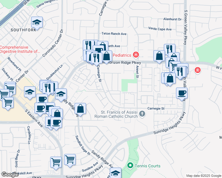 map of restaurants, bars, coffee shops, grocery stores, and more near 700 Carnegie Street in Henderson