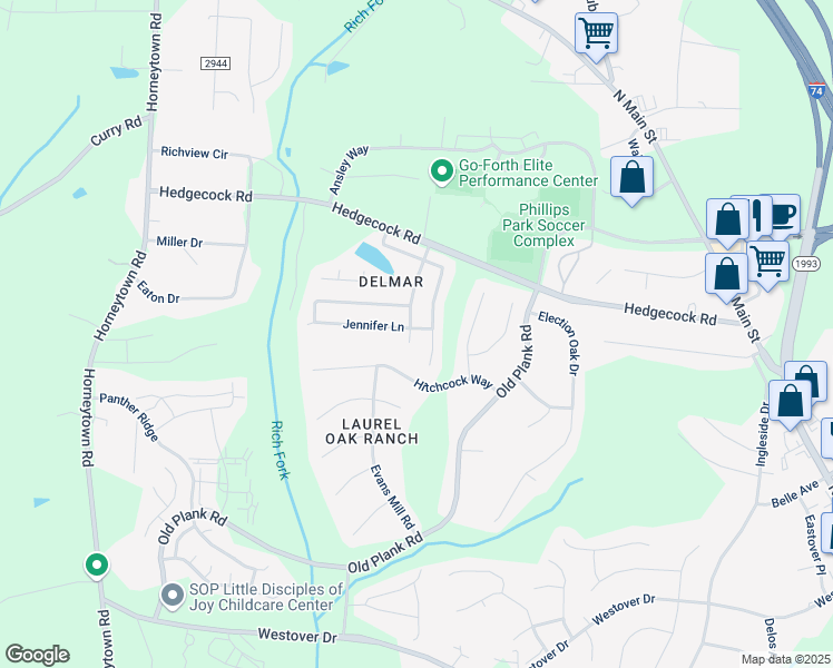 map of restaurants, bars, coffee shops, grocery stores, and more near 810 Jennifer Lane in High Point
