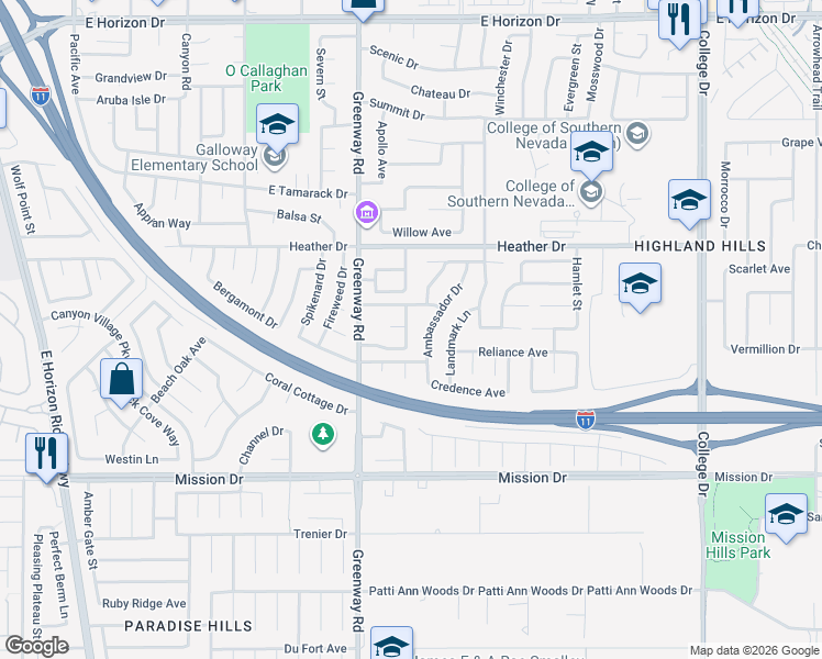 map of restaurants, bars, coffee shops, grocery stores, and more near 860 Autumn Canyon Way in Henderson