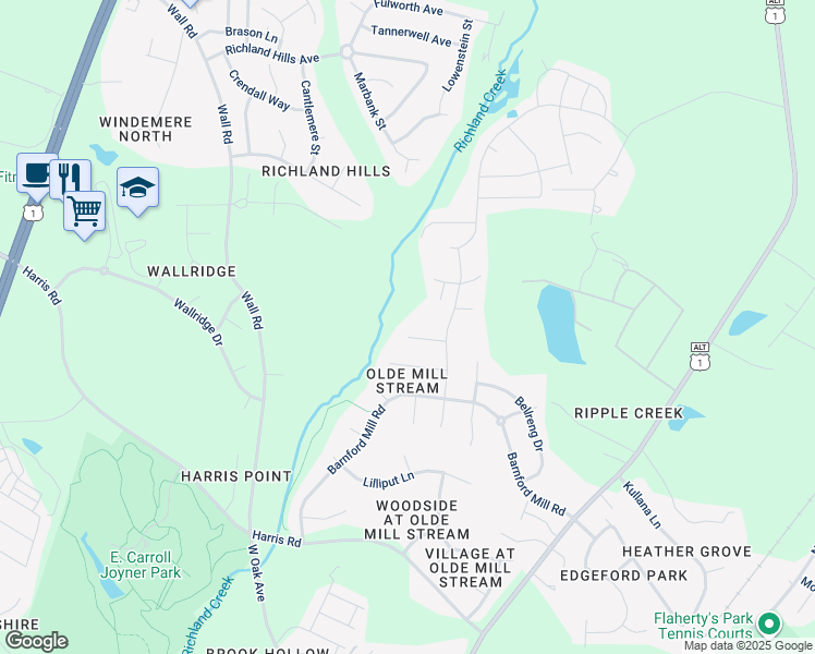 map of restaurants, bars, coffee shops, grocery stores, and more near 516 Wheddon Cross Way in Wake Forest