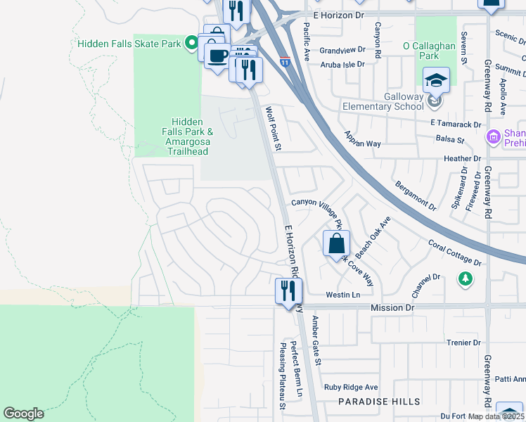 map of restaurants, bars, coffee shops, grocery stores, and more near 734 Descartes Avenue in Henderson