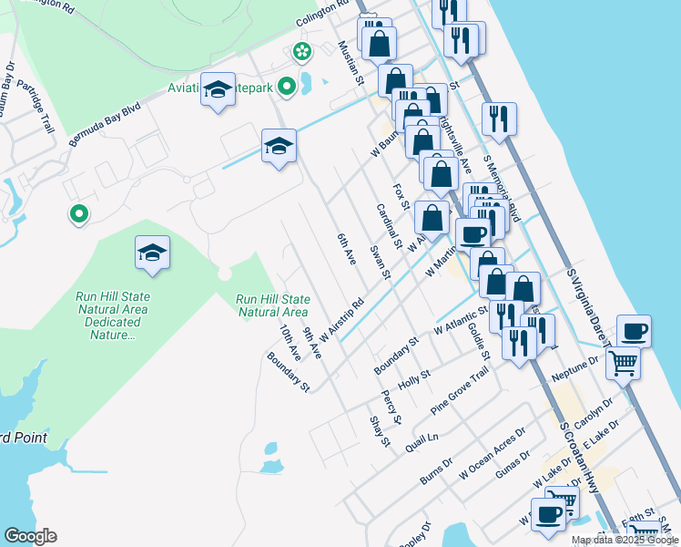 map of restaurants, bars, coffee shops, grocery stores, and more near 907 7th Ave in Kill Devil Hills