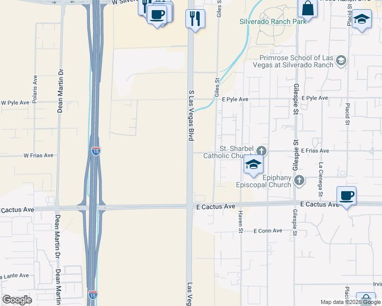 map of restaurants, bars, coffee shops, grocery stores, and more near 10301 South Las Vegas Boulevard in Las Vegas