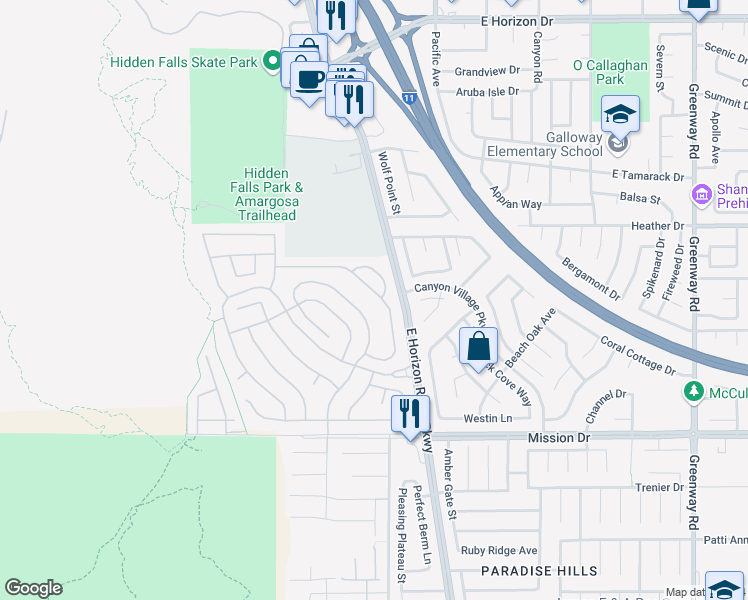 map of restaurants, bars, coffee shops, grocery stores, and more near 734 Descartes Avenue in Henderson
