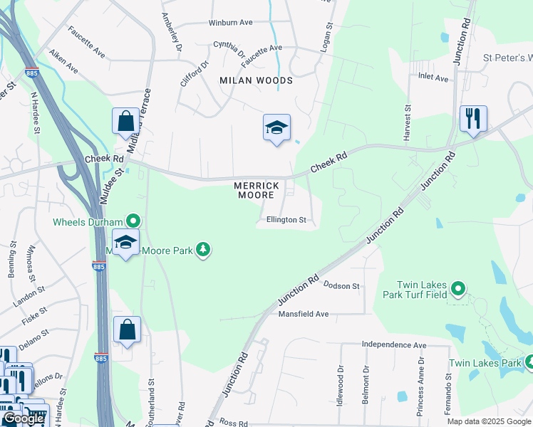 map of restaurants, bars, coffee shops, grocery stores, and more near 608 Catalpa Drive in Durham