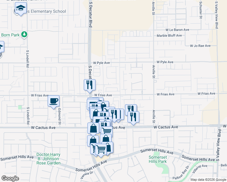 map of restaurants, bars, coffee shops, grocery stores, and more near 4745 Parkarbor Avenue in Las Vegas
