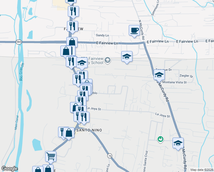 map of restaurants, bars, coffee shops, grocery stores, and more near 812 Ash Loop in Española