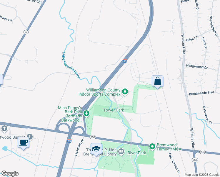 map of restaurants, bars, coffee shops, grocery stores, and more near 919 Heritage Way in Brentwood